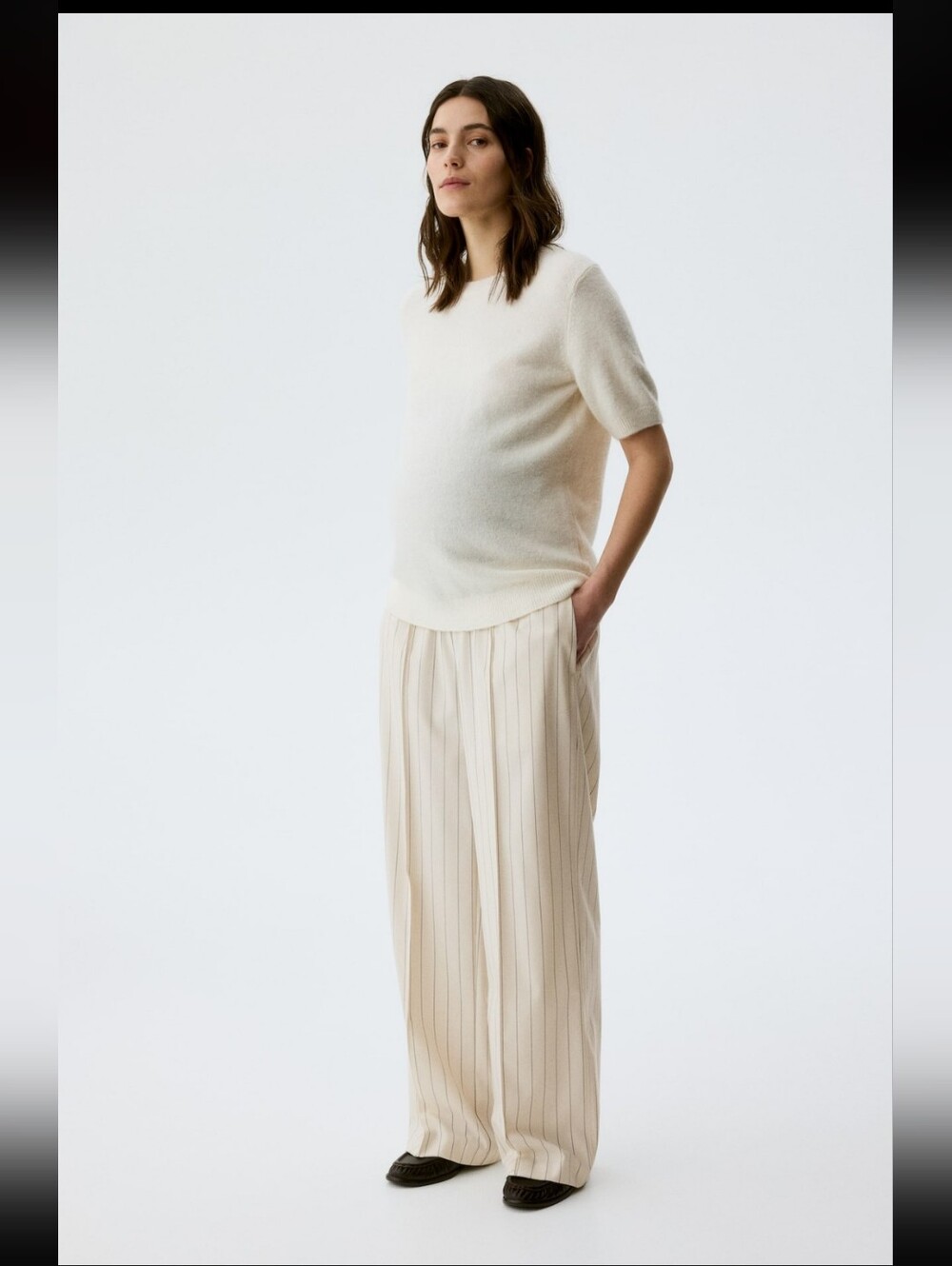 Cream Wide-Leg Maternity Before And After Pants